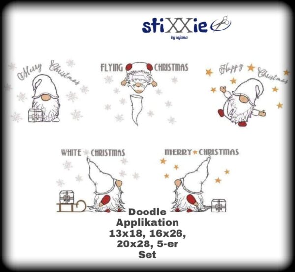 Stickdatei Wichtelzirkus Doodle Applikation 🎪 Weihnachtswichtel zum Sticken