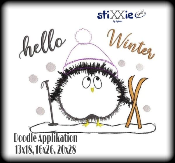 Stickdatei Pinguin Doodle Appli Pingu Winter
