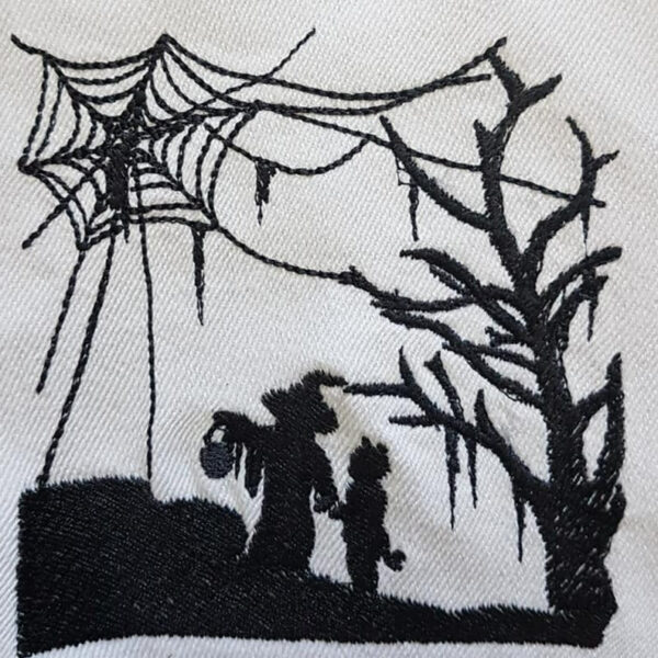 Stickdatei Gruselschloss im Scherenschnitt-Stil