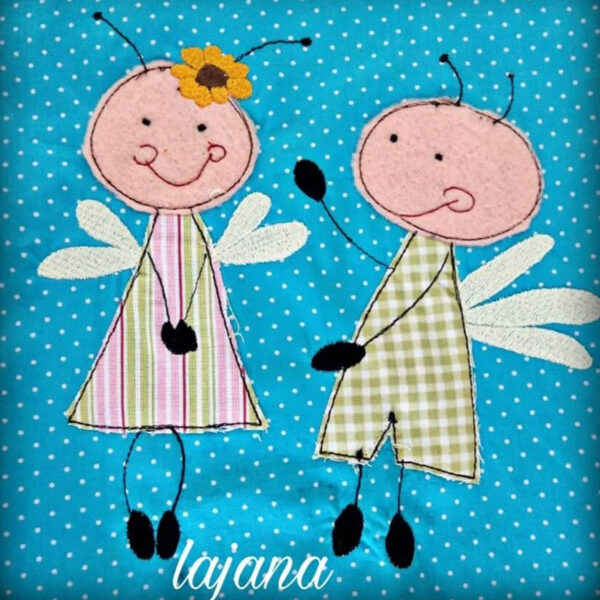 Stickdatei Doodle Applikation Pippa und Pepe – Blumenelfen 13x18 & 20x28 | stiXXie