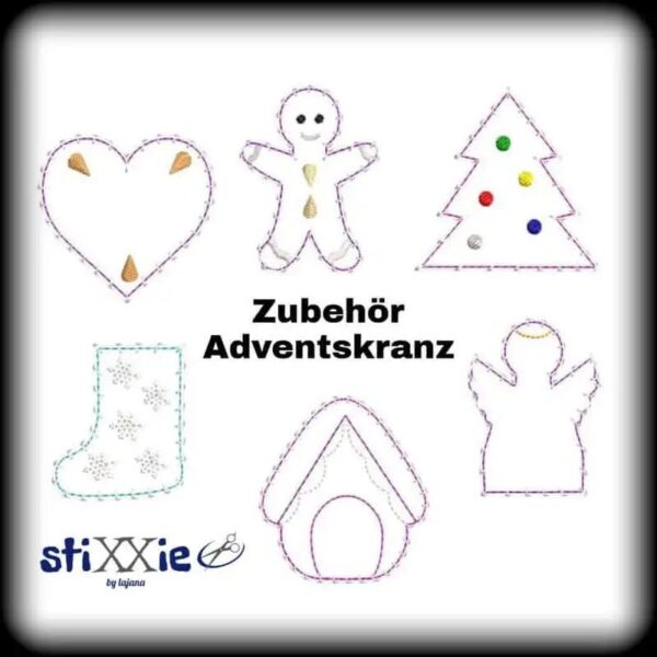 ITH Stickdatei Adventsgesteck 15-Teilig