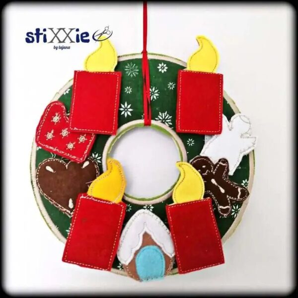 ITH Stickdatei Adventskranz 15-Teilig