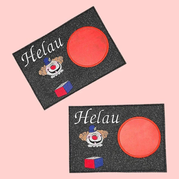ITH Stickdatei Plakette und Stickdatei Clown in Kiste