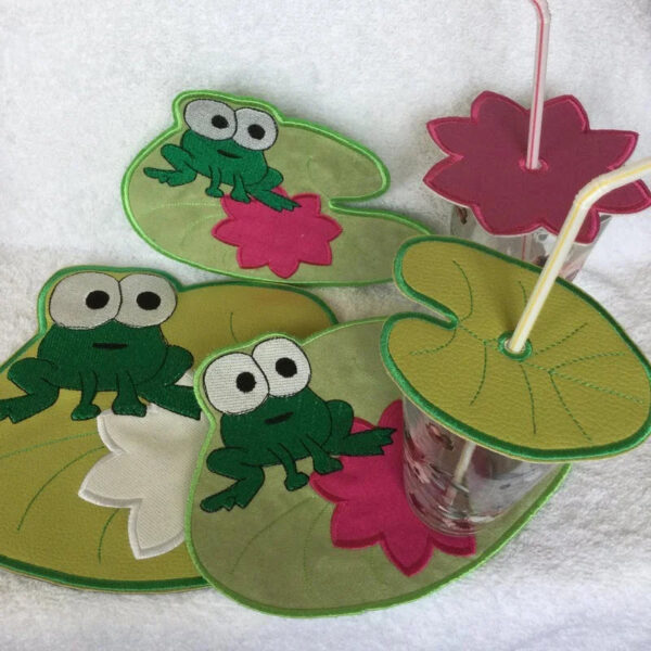 ITH Stickdatei Frosch MugRug und Glasabdecker - Untersetzer