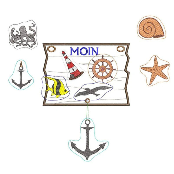 ITH Stickdatei Kranz und Schild Maritim