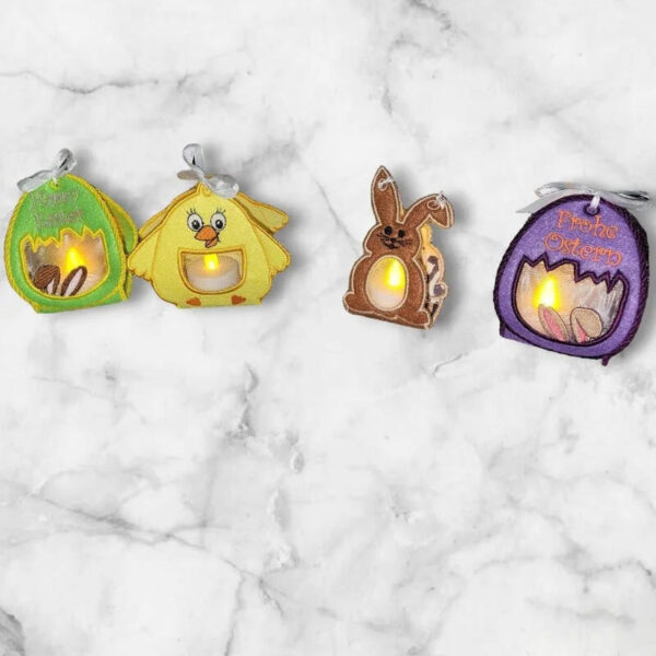 ITH Stickdatei Osterlichter 2026 – 4 Motive für LED Teelicht