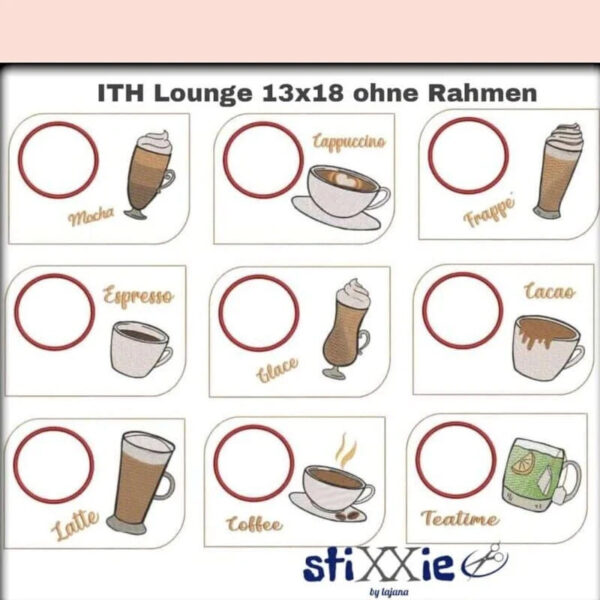 ITH Stickdatei Set Tassenlounge Kaffee und Einzelmotive