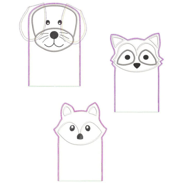 ITH Stickdatei Tierwaschlappen und Fingerpuppen