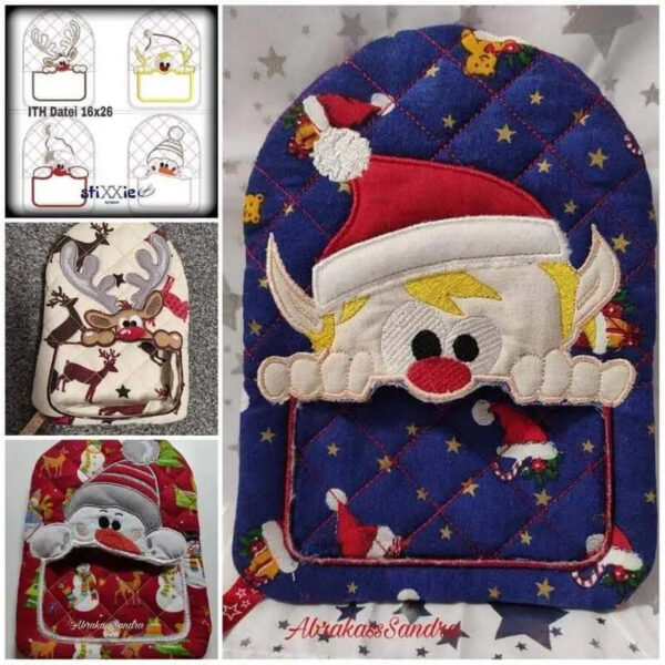 ITH Stickdatei Topfhandschuh Weihnachtsmotive