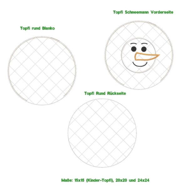 ITH Stickdatei Topfi Schneemann und Blanko rund