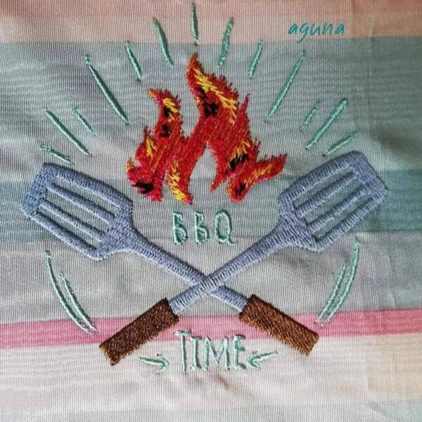 BBQ Grill Stickdatei Set – 9 Motive für Grillschürze & Küchentextilien