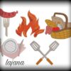 BBQ Grill Stickdatei Set – 9 Motive für Grillschürze & Küchentextilien