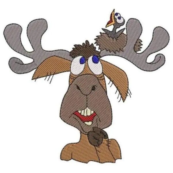 Stickdatei Elch mit Vogelnest und Noten