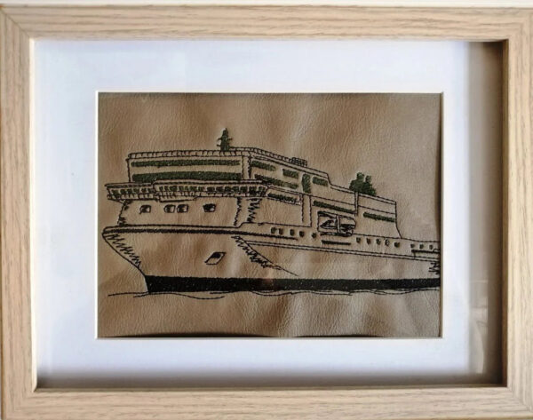 Stickdatei Fähre – Maritimes Scribble-Design