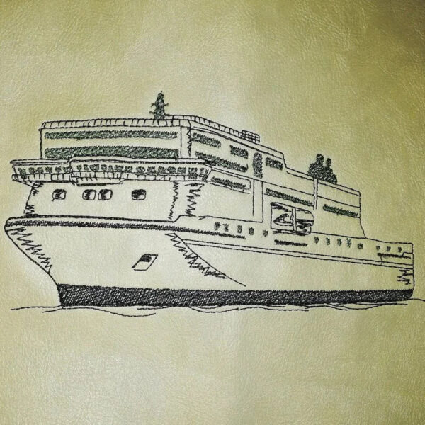 Stickdatei Fähre – Maritimes Scribble-Design