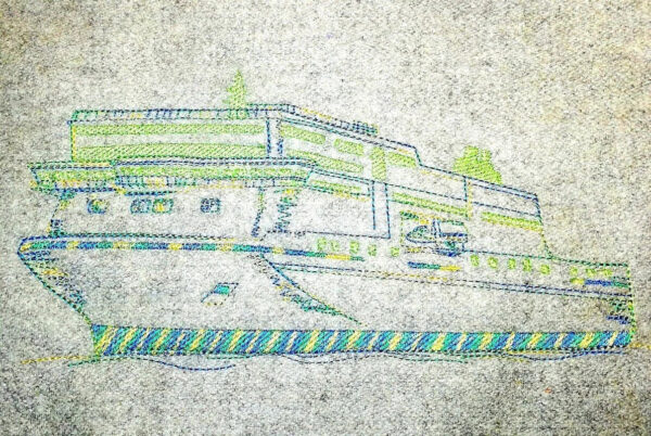 Stickdatei Fähre – Maritimes Scribble-Design