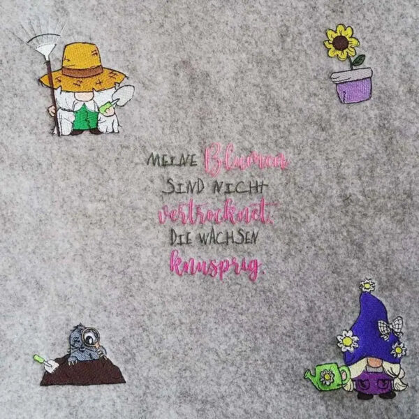 Stickdatei Garten- und Grillwichtel mit Sprüchen 🌿 – 6 Motive + 2 Sprüche | 10x10cm