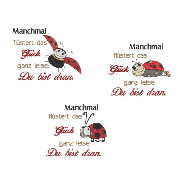 Stickdatei Spruch Glück mit Käfer