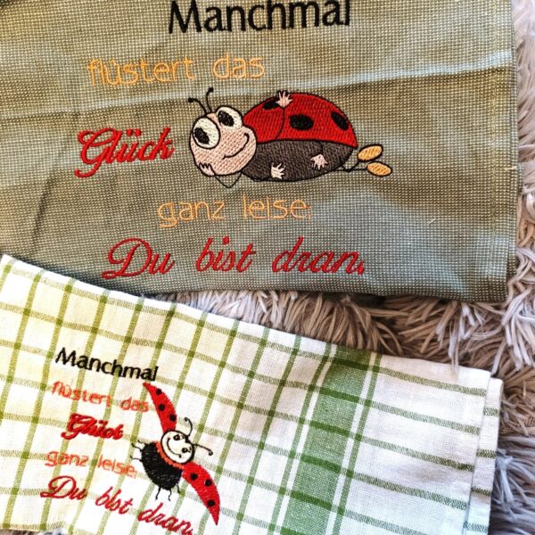 Stickdatei Spruch Glück mit Käfer