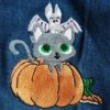 Stickdatei Halloween Kürbis, Katze, Fledermaus