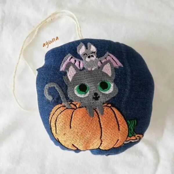 Stickdatei Halloween Kürbis, Katze, Fledermaus