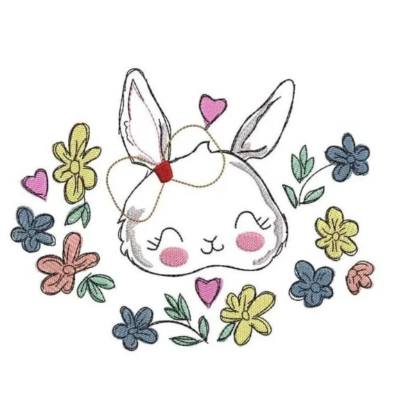 Stickdatei Hase mit Blumen Applikation