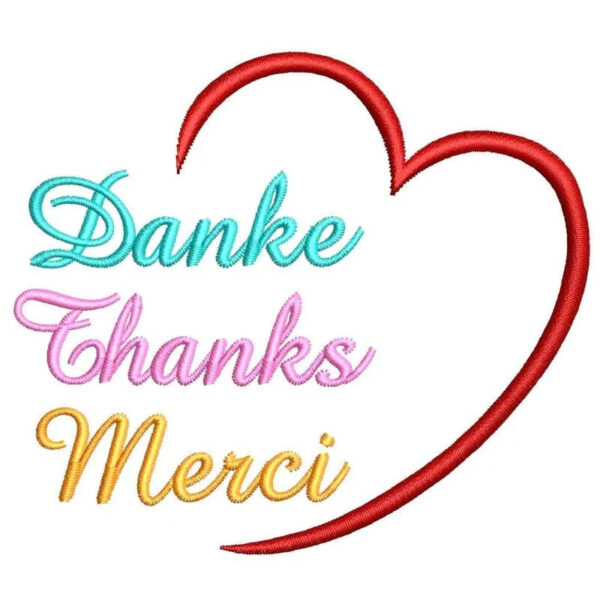 Stickdatei Herz Danke Thanks Merci