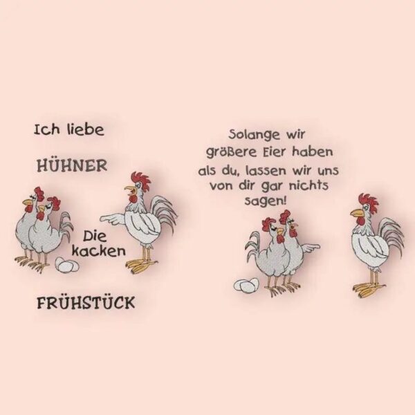 Stickdatei Hühnerbande - Lustige Hühner mit Sprüchen