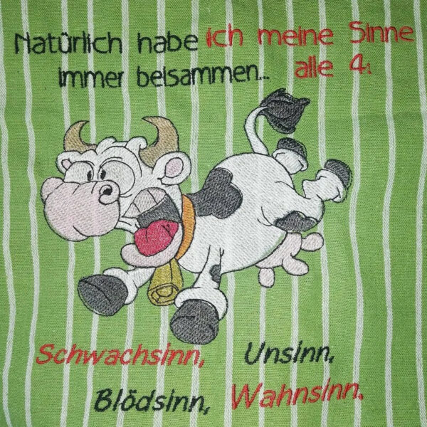 Stickdatei Kuh mit Spruch