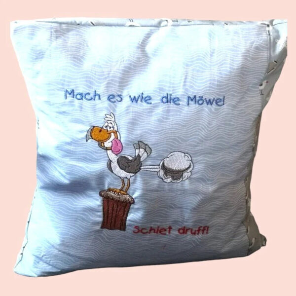 Stickdatei lustige Möwe Carlo mit Spruch