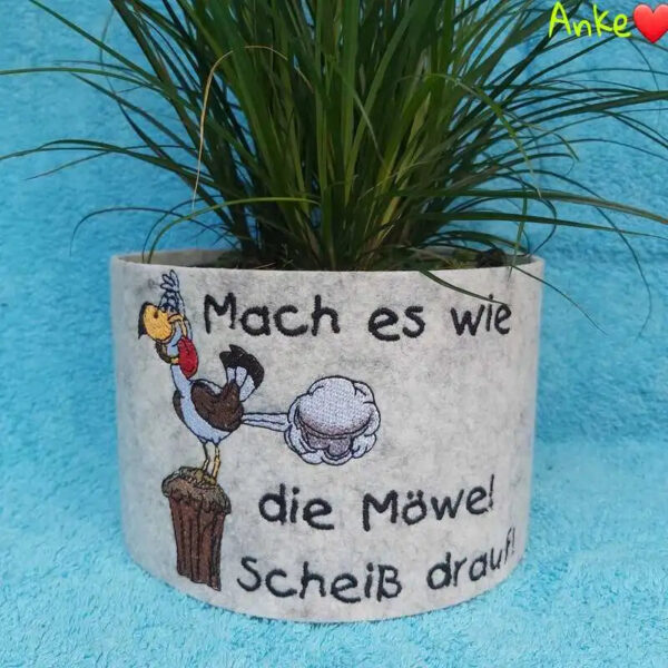 Stickdatei lustige Möwe Carlo mit Spruch