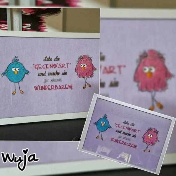 Stickdatei lustige Vogelfamilie stiXX mit Sprüchen
