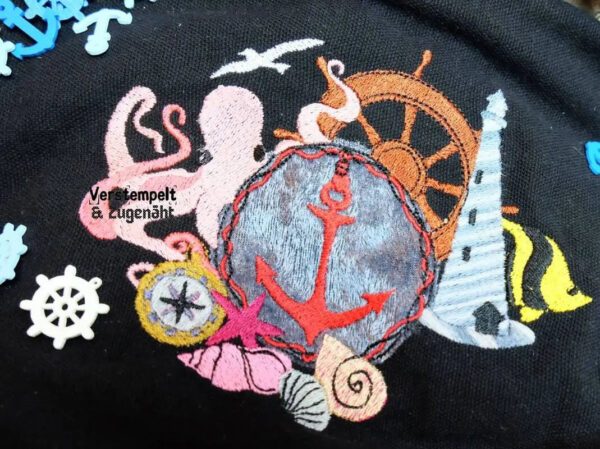 Stickdatei Maritim Nautical – Vintage-Style mit Teilapplikation | stiXXie