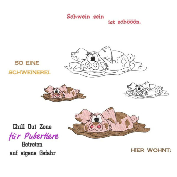 Stickdatei Schlammschwein mit Sprüchen