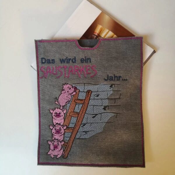 Stickdatei Schwein mit Sprüchen