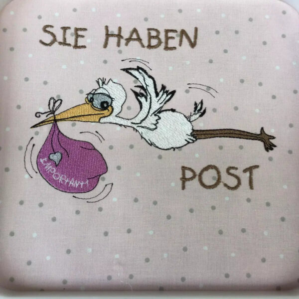Stickdatei Storch-Post mit Spruch 🐣