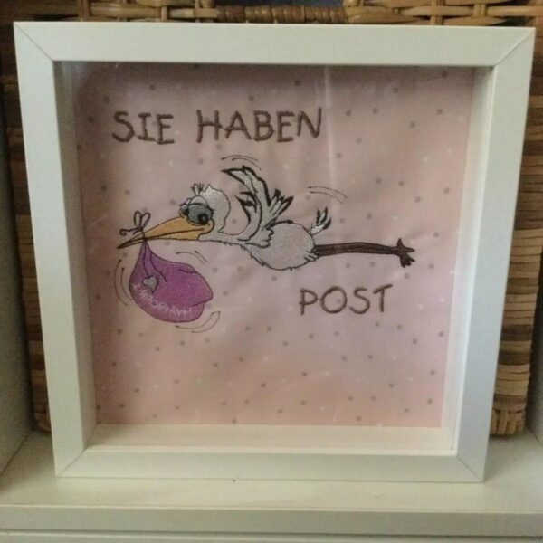 Stickdatei Storch-Post mit Spruch 🐣