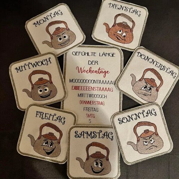 Stickdatei Wasserkessel Wochentage