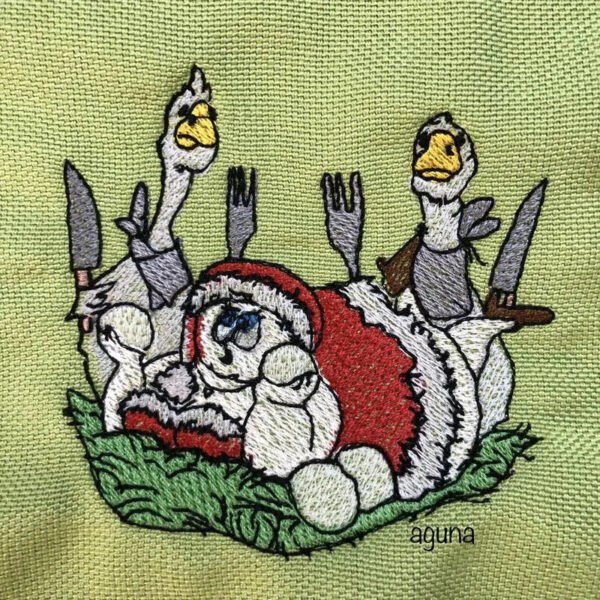Stickdatei Weihnachtsgänse mit Spruch