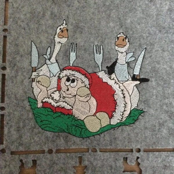 Stickdatei Weihnachtsgänse mit Spruch