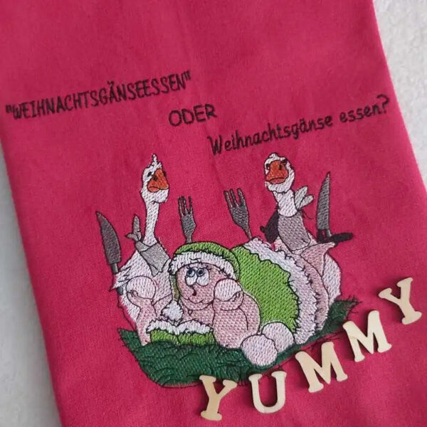Stickdatei Weihnachtsgänse mit Spruch