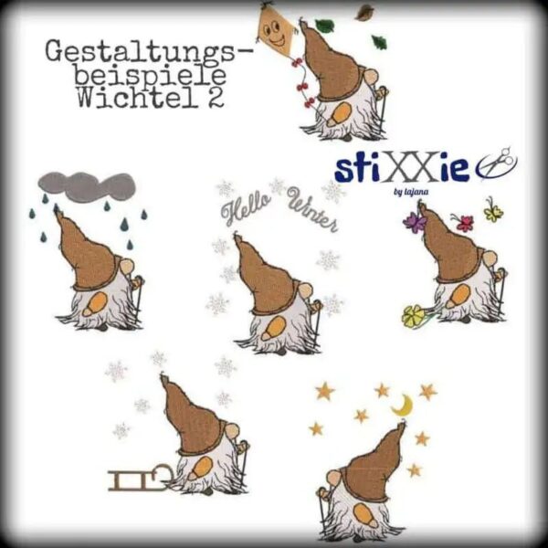 Stickdatei Wichtel Baukasten Set DoodleApplikation 🧝 13 Dateien für alle Jahreszeiten