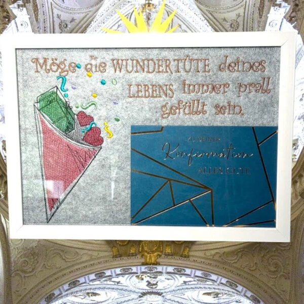 Stickdatei Wundertüte mit Spruch