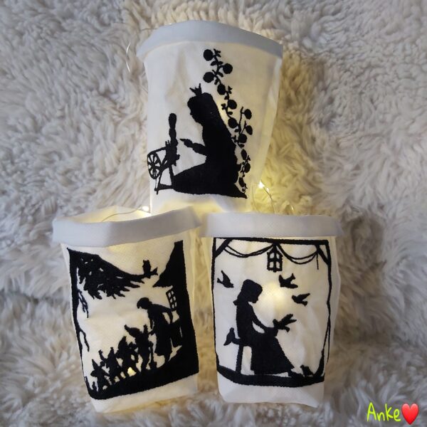 Stickdatei 11 Märchen im Scherenschnitt-Stil