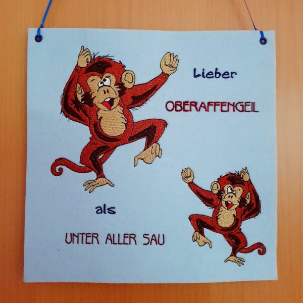 Stickdatei Affe mit Spruch