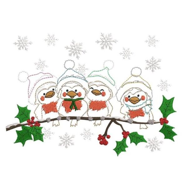 Stickdatei Vogel Winter  Doodleapplikation