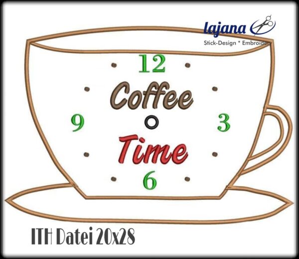 ITH Stickdatei Uhr Coffee-Time
