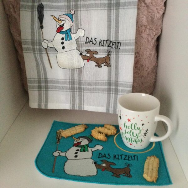 Stickdatei Schneemann mit Hund