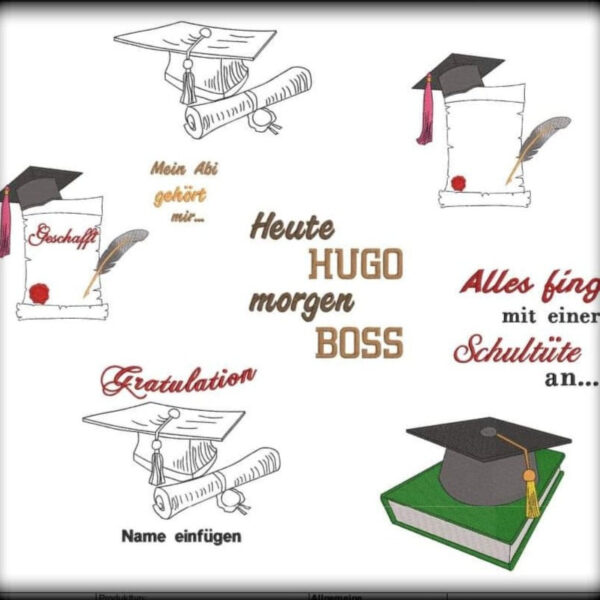 Stickdatei  Schulabschluss Set 8-teilig