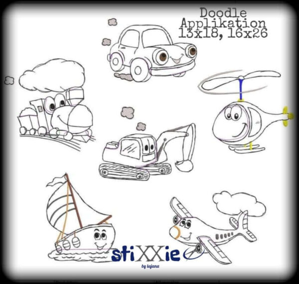 Stickdatei Jungs Doodle Applikation Set